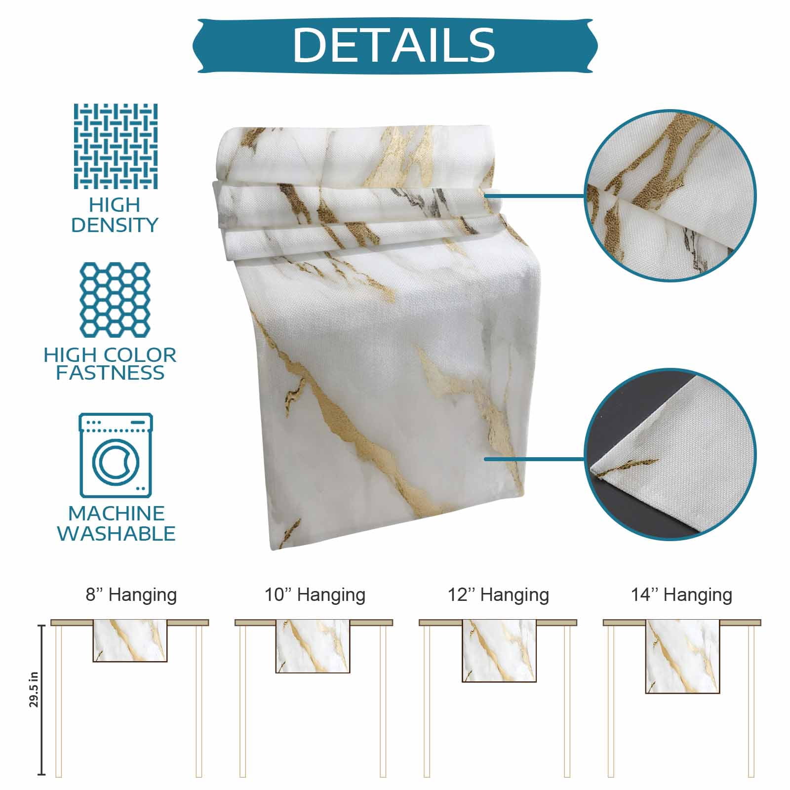 Kitchen Table Runner 90 Inches Long, Modern Simple Marble Texture Cotton Linen Table Runners for Dining Tables Home Holiday Party Wedding, Abstract Golden Veins Tabletop Scarf