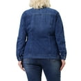 thumbnail image 3 of Unique Bargains Women's Plus Size Long Sleeve Button Front Washed Denim Jacket, 3 of 7