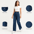 thumbnail image 3 of Jeans for Women, Elastic Waist Straight&nbsp;Leg Jeans with Side Pockets, Soft Stretchy Denim Pants for Dressy Casual Wear, Teacher Outfits | VerBelle,Dark Blue L, 3 of 9
