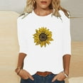 thumbnail image 2 of Charella Women's Floral Printed Tops Crewneck 3/4 Length Sleeve Tshirts Casual Loose Fit Sunflower Graphic Tee (L, White 1), 2 of 4