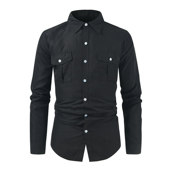 Bwiyojiz Fashion Men's Clothing Long Sleeve Shirts Casual Button Down Solid Pocket Lapel Shirt Coat for Hauls, Birthday Gifts Men, Sizes M-XXL