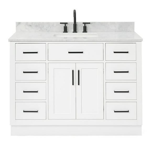 Ariel Hepburn 49 In. Rectangle Sink Vanity With Carrara White Countertop In White