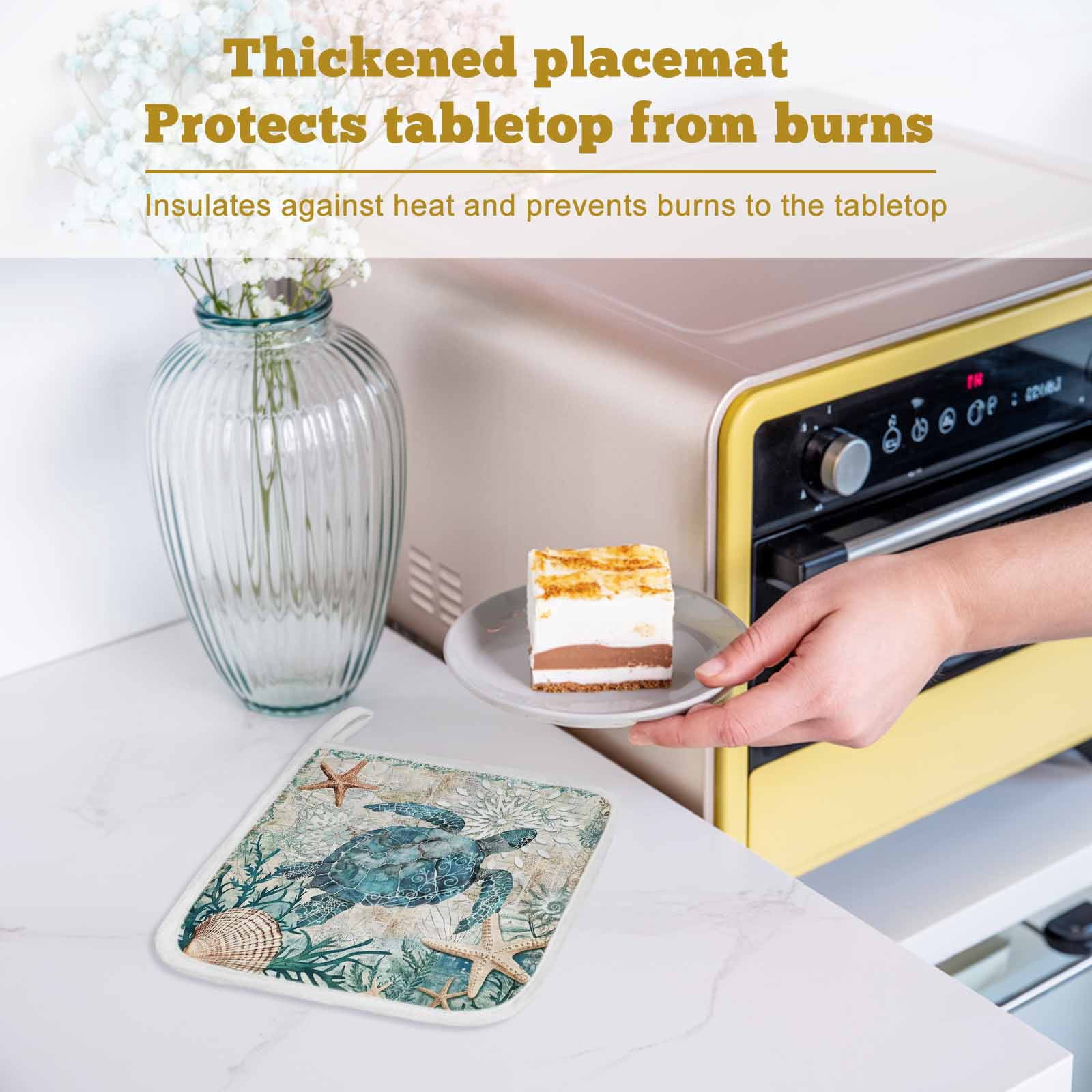 Teal Coastal Turtle Pot Holders for Kitchen Heatproof Potholder, 4 Pack Vintage Summer Beach Nautical Coral Hot Pads Multipurpose Oven Pads Cloth Potholders Trivet for Cooking and Baking