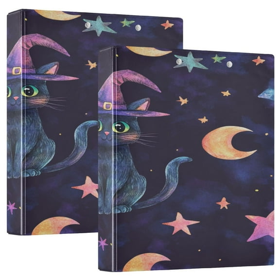 WOBOGO Black Cat in Witch Hat File Folders Extra Large Capacity to Hold 200 Sheets of Documents Hard Shell Ring Binder for School Home Office
