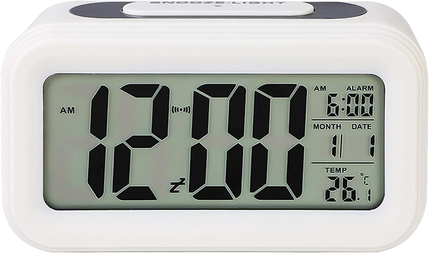Alarm Clocks Battery Operated, with Smart Nightlight, Indoor