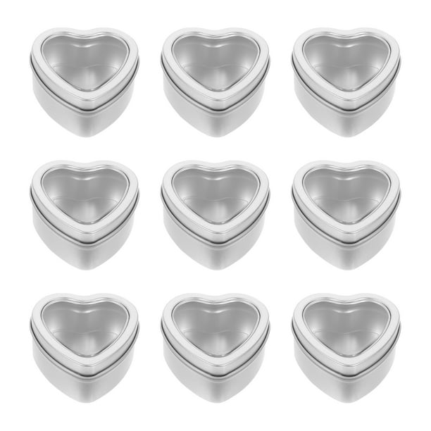 10 latas metálicas vacías para velas con ventana transparente, latas metálicas en forma de corazón.