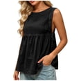 thumbnail image 2 of Karymi Womens Tops Dressy Casual Round Neck Side Drawstring Cut‑Out Sleeveless Peplum Tank Top, Solid Crinkled Textured Loose‑Fit Blouse, Split Side Summer A-line Shirt Blouses for Women, 2 of 7