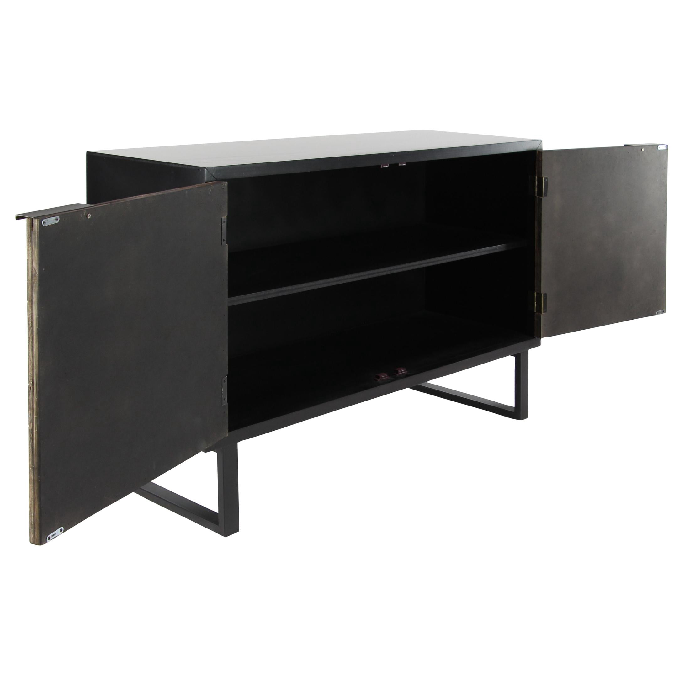 DecMode 47" x 33" Black Wood 2 Door Geometric Cabinet with Wood Inlay, 1-Piece