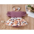 thumbnail image 2 of Bébé Fille Manches Courtes Robe de Body Volants + Bandeau Robes Florales Rompers 2Pcs Ensembles, 2 of 7