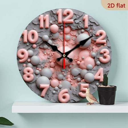 2D Flat 1pc 10Inch Wooden Modern Minimalist Large 10-Inch Round Wall Clock - Non-Ticking Silent Movement, Battery-Powered (AA Not Included) - Elegant Gray Pink Decor for Living Room, Bedroom, Office