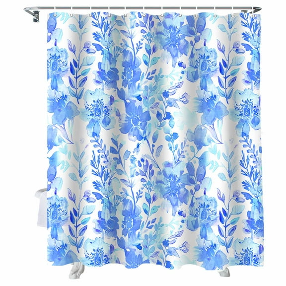 Shower Curtains Watercolor Blue Flower Bath Curtain Floral Plant Waterproof Bathroom Shower Curtain Set with Hooks Decoration 36 x 72 Inches