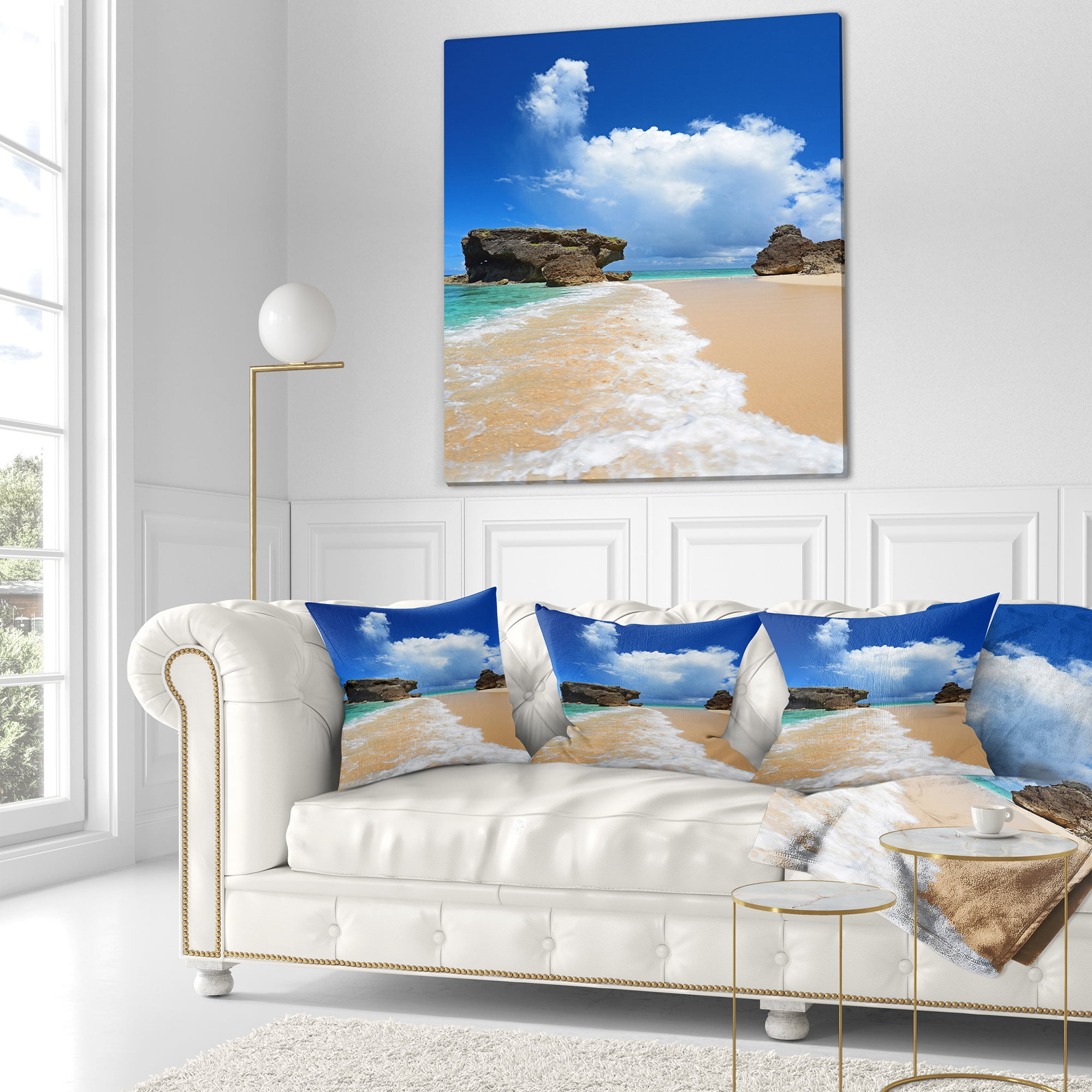 Designart Emerald Green of Okinawa - Beach Photography Throw Pillow - 18x18