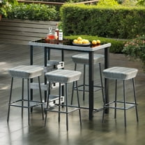 Demifill 29.5 Inches Patio Bar Stools Set of 2, Bar Stool with Rattan Seat and Footrest for Outdoor as Garden, Backyard, Porch, Gray