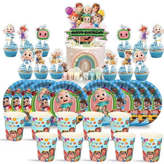 CocoBaby Birthday Cups Party Supplies Plates Decorations Cake Topper Decor