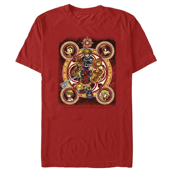 Men's Kingdom Hearts 2 Stained Glass Art  T-Shirt - Red - Large