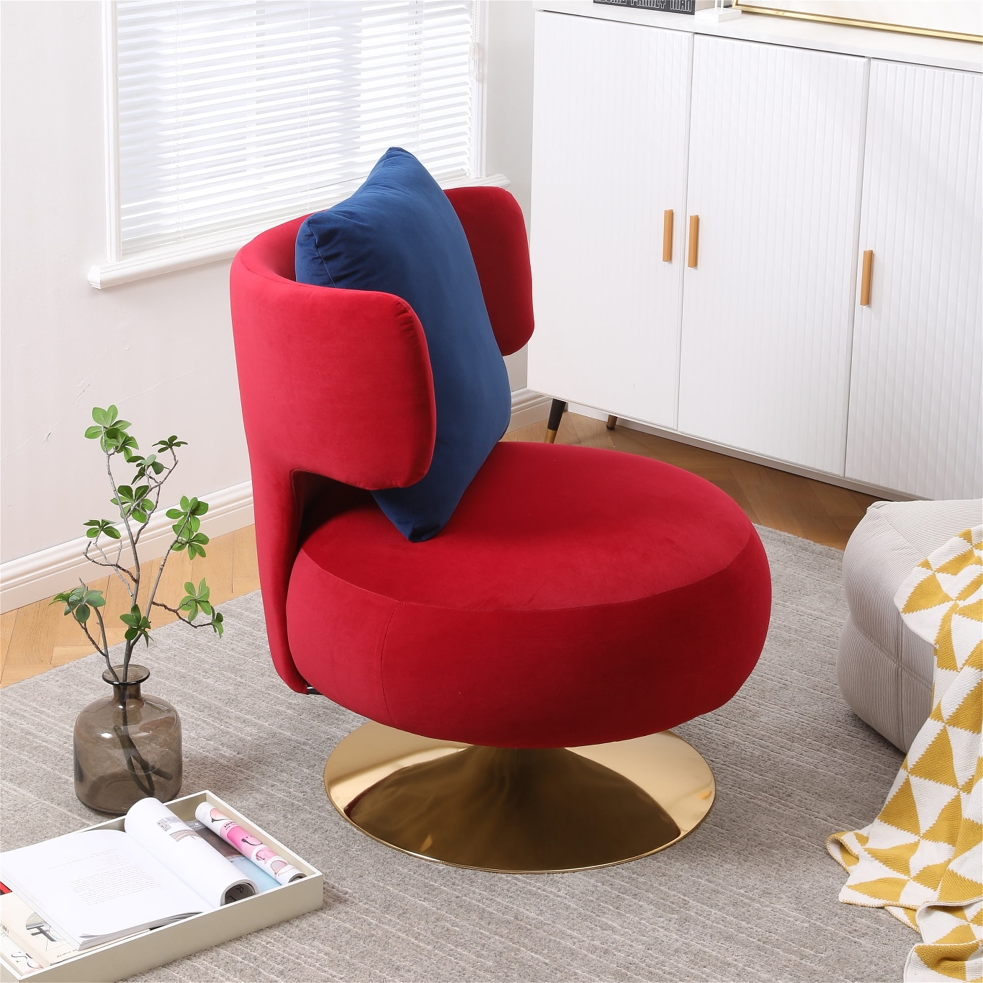 Resenkos Upholstered Leisure Accent Chair with Golden Metal Base for Nursery, Living Room, Bedroom, Red Resenkos Upholstered Leisure Accent Chair with Golden Metal Base for Nursery, Living Room, Bedroom, Red