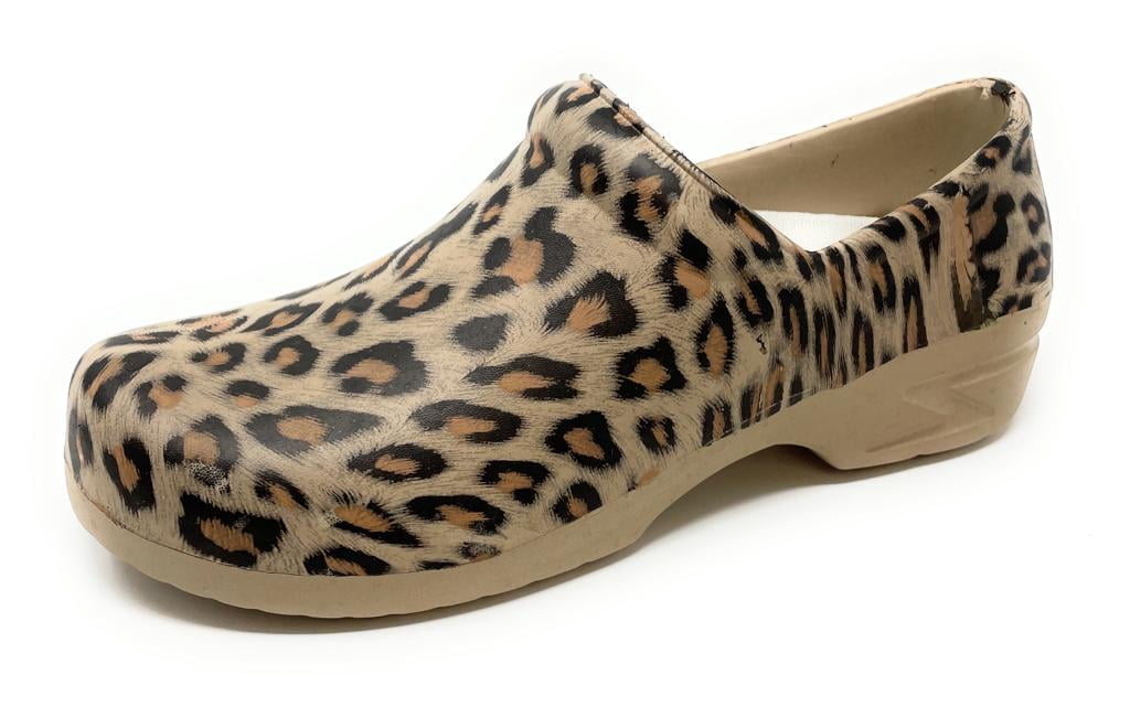 leopard print nursing clogs