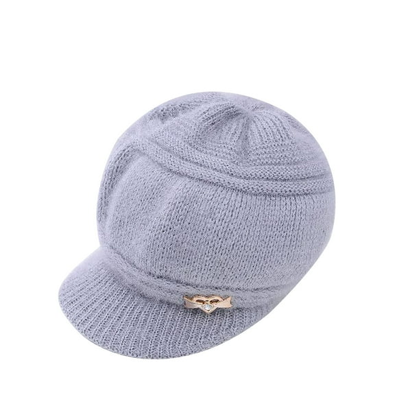 Winter Hats for Women Fleece Lined Beanie Knit Chunky Womens Snow Cap Women's Solid Color Knitted Wool Hat With Thick Velvet And Warm Ear Protection Hat Gray