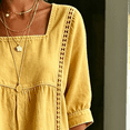 thumbnail image 4 of Morttic Women's Square Neck Faux Denim Mid Sleeve Blouse – Solid Color Casual Top with Lace Trim Front Summer Daily Outfit Yellow，L, 4 of 6