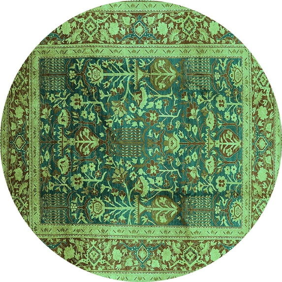 Ahgly Company Indoor Round Oriental Turquoise Blue Industrial Area Rugs, 6' Round