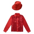 thumbnail image 3 of TiaoBug Kids Boys Shiny Sequins Long Sleeve Shirt Jazz Latin Street Dance Disco Party Top with Hat Red 11-12, 3 of 7