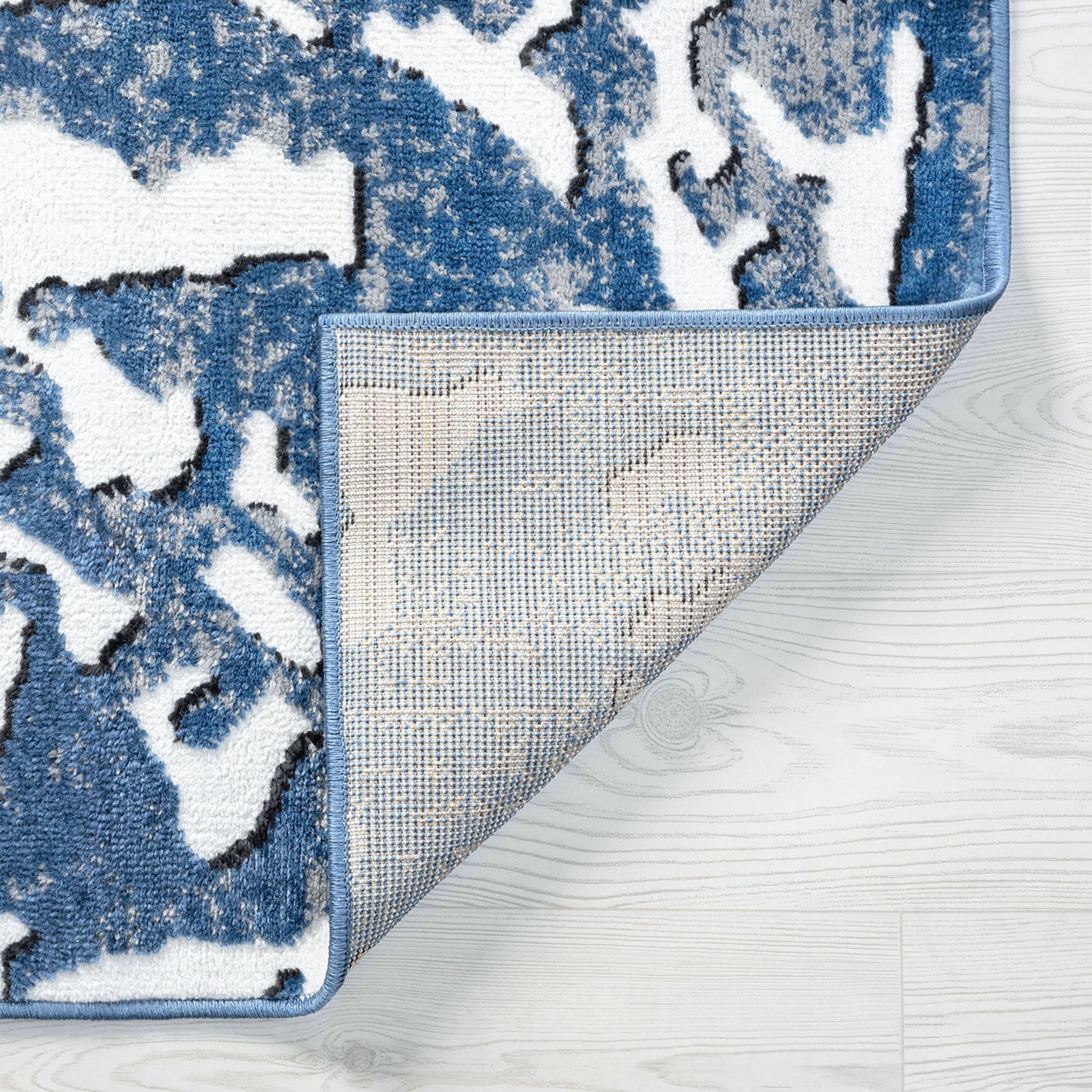 Contemporary 8x10 Area Rug (7'11'' x 10'3'') Abstract Blue, White Living Room Easy to Clean