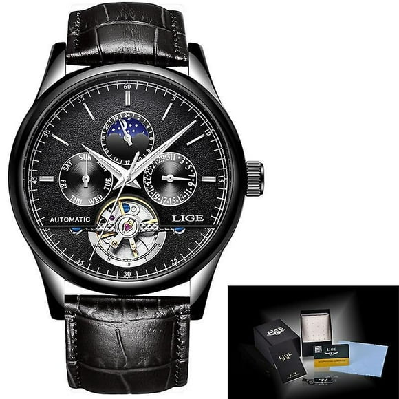 Relogio Masculin Lige New Mens Watches Top Brand Luxury Automatic Mechanical Watch Men Leather Waterproof Watch Week Clock+box