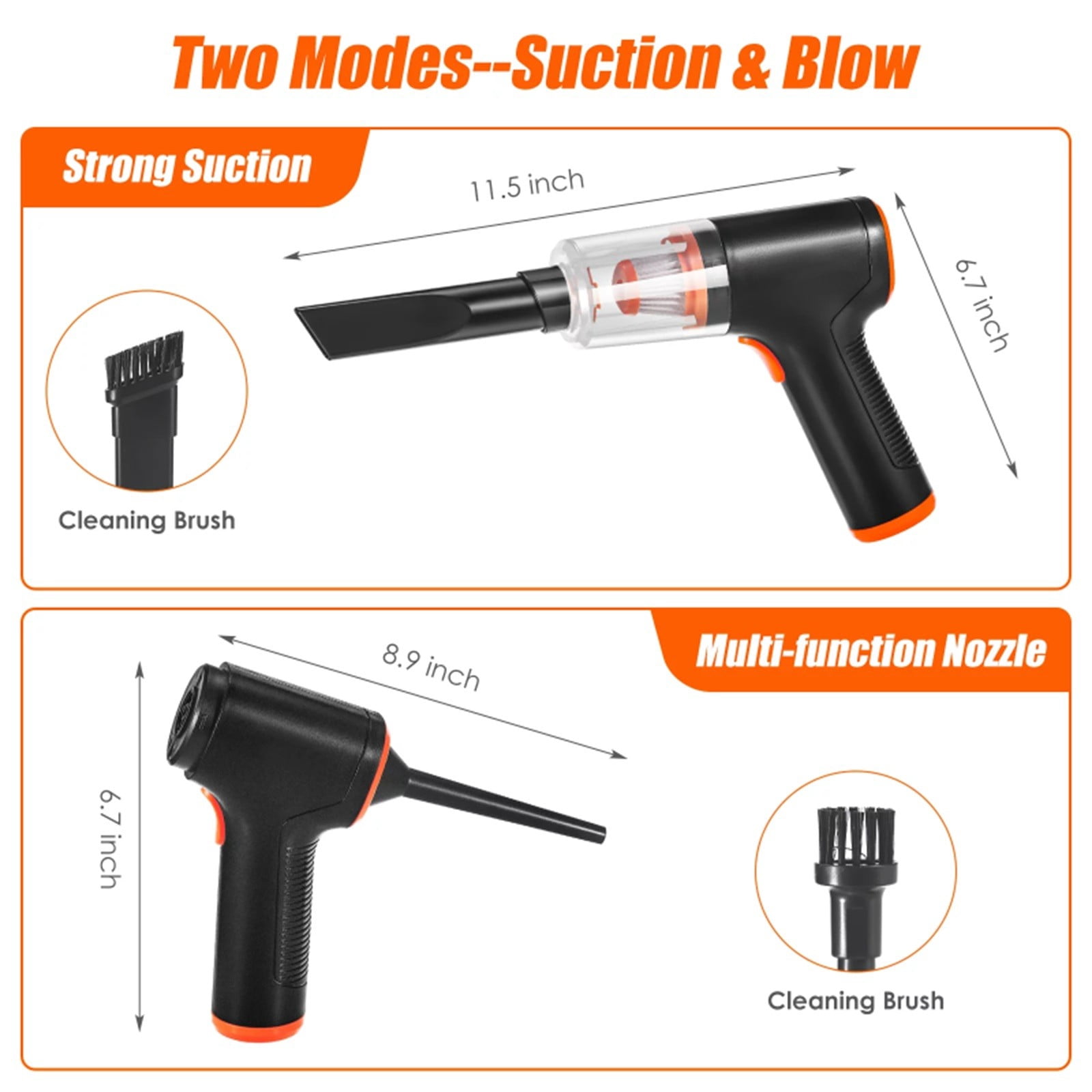 Handheld Vacuum and Blower Cordless Rechargeable Bug Vacuum Catcher for Insect Stink Bug Spider, Portable Vacuum Cleaner Strong Suction Bug for Car Kitchen Pet Hair, Dry & Wet Use, Black