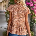 thumbnail image 4 of Floral Pattern Tee Round Neck Pleated Collar Short Ruffle Sleeve Casual Stylish T Shirt Orange L, 4 of 6