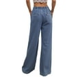 thumbnail image 3 of Women's Stretchy Denim Pants High Waisted Wide Leg Regular Fit Jeans Pants Casual Baggy Jean Trousers 2025 with Pockets, 3 of 6