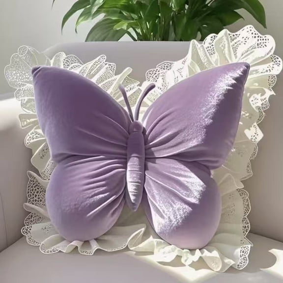 1pcs Lace Bow Pillow Plush Stuffed Purple Cute Toy Pillow, Room Decor，Christmas Birthday Gifts Stuffed Decor，21.6 inch