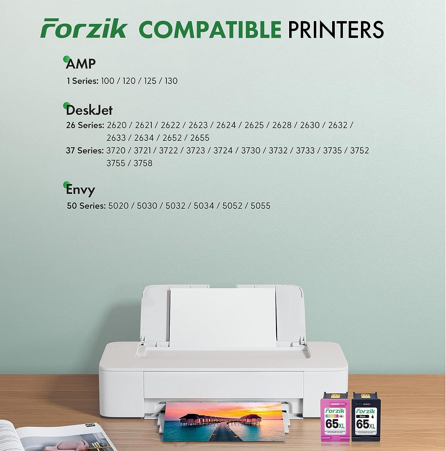 Forzik Ink Cartridges Replacement for HP Ink 65 65XL Black and Color Combo Pack Works with AMP 100 120