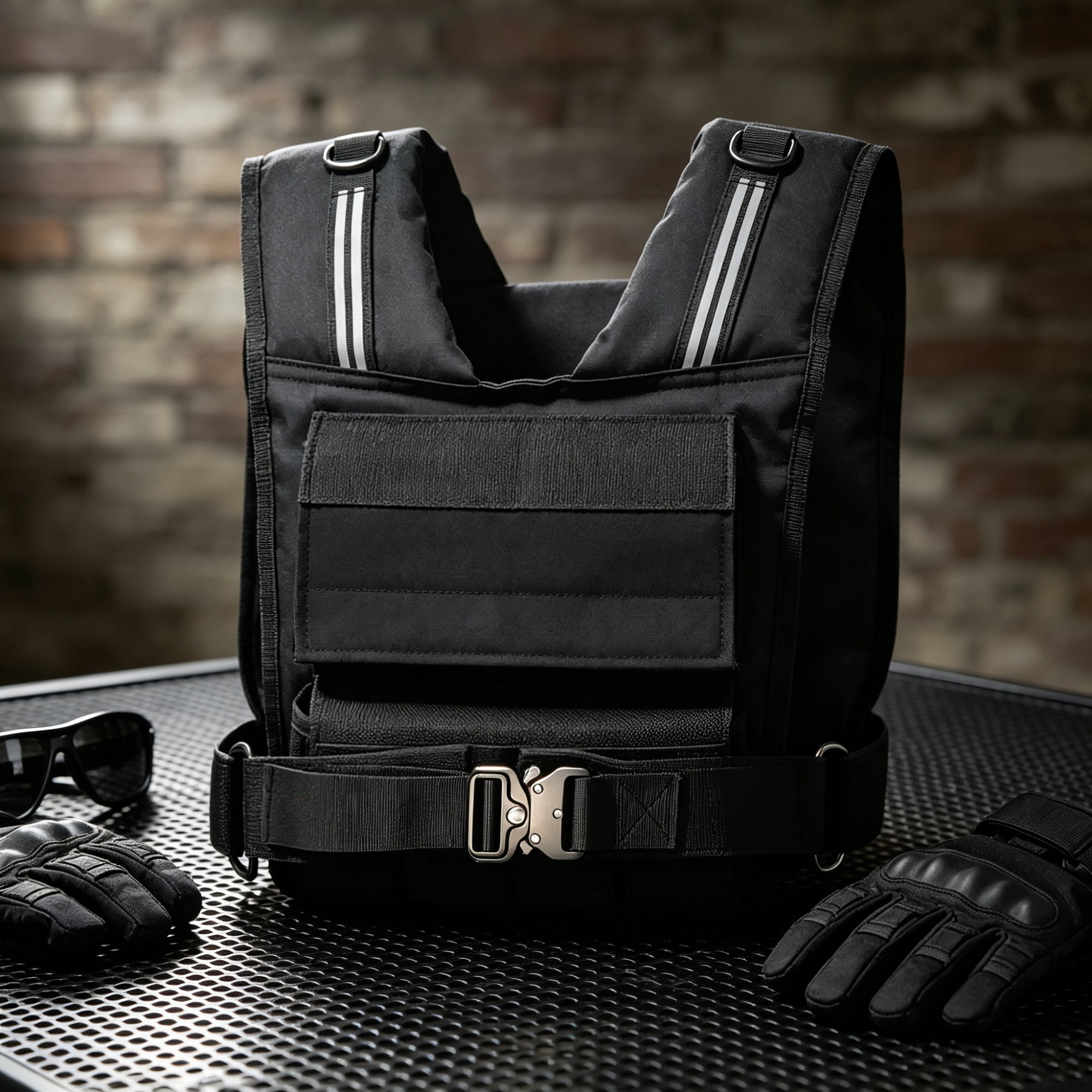 35lb Adjustable Weighted Vest, Iron Weight Training Vest with Shoulder Pad & Reflective Stripes for Running (Only Load-bearing Vest)