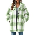thumbnail image 3 of Plaid Jacket for Women Warm Fleece Button Down Turned-Down Collar Fall Winter Shacket Coat with Pockets, 3 of 9