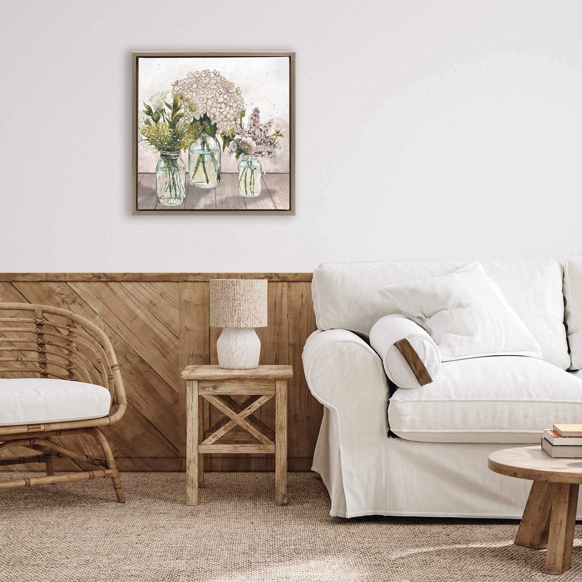 Stupell Industries Jars Of Wildflowers Brown Framed Floater Canvas Wall Art, design by Elizabeth Medley