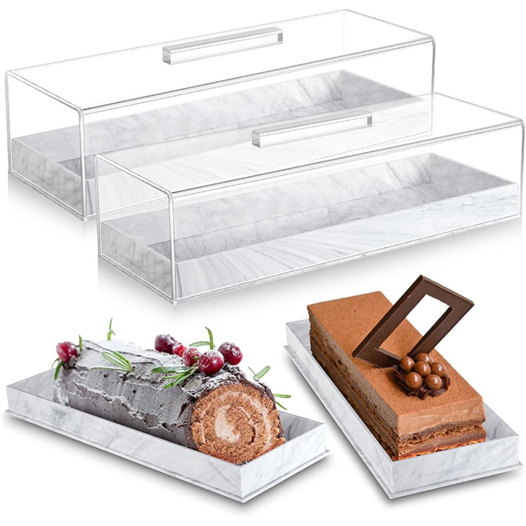 Acrylic Rectangular Cake Display Container Fashion Cake Tray with Cover