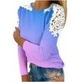 thumbnail image 1 of CEHVOM Blouse d'Été Décontractée à Manches Longues pour Femmes Col Rond Imprimé Dentelle T-Shirt Liquidation, 1 of 5