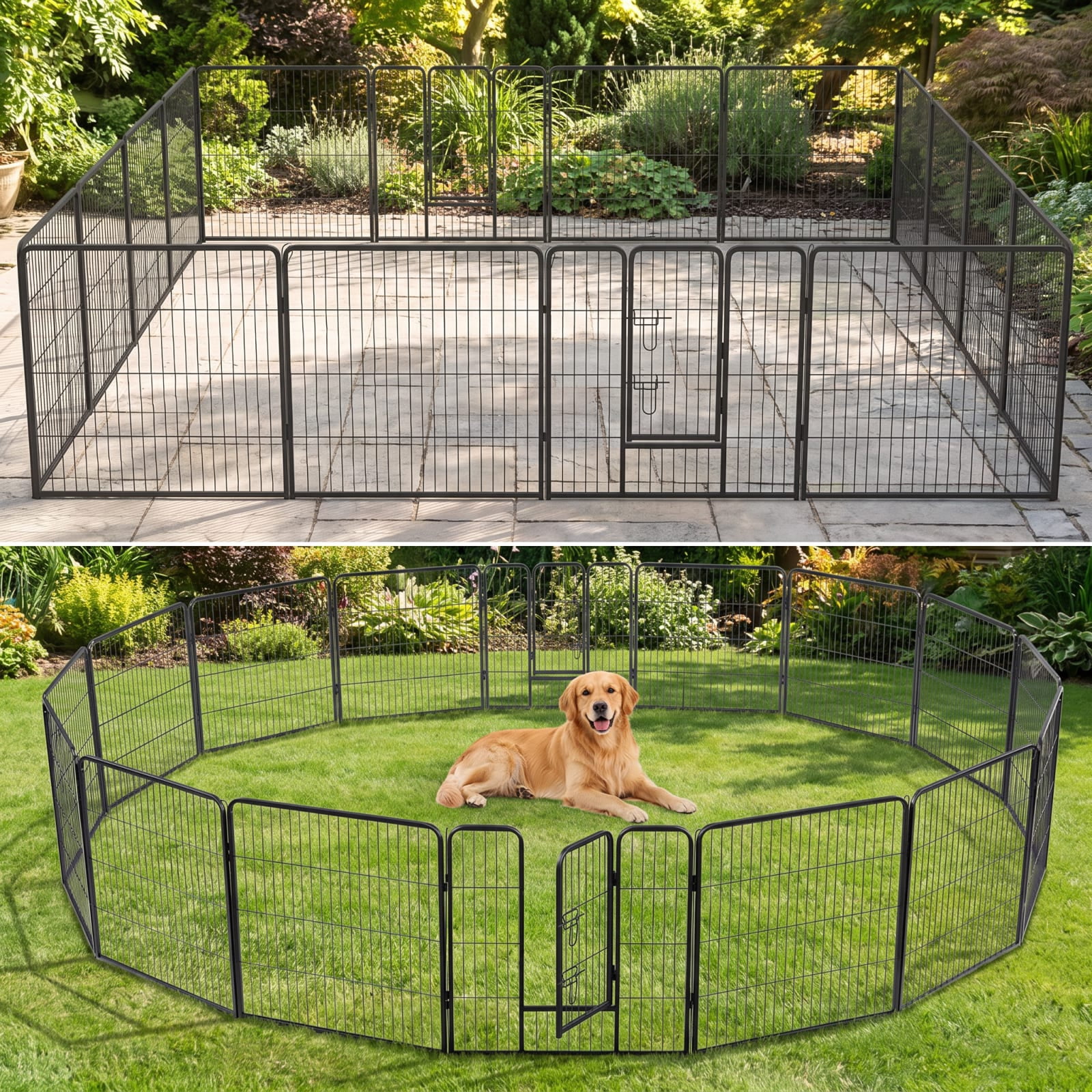 Vebreda 16 Panel 24 Inches Height Dog Playpen with Lock and Large Door, puppy playpen, foldable pet fence, indoor outdoor dog pen