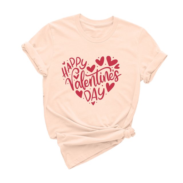 Diufon Hauts de la Saint-Valentin pour Femmes Tunique à Manches Courtes Col Rond Chemise Décontractée Tendance Imprimée Graphique Mignonne