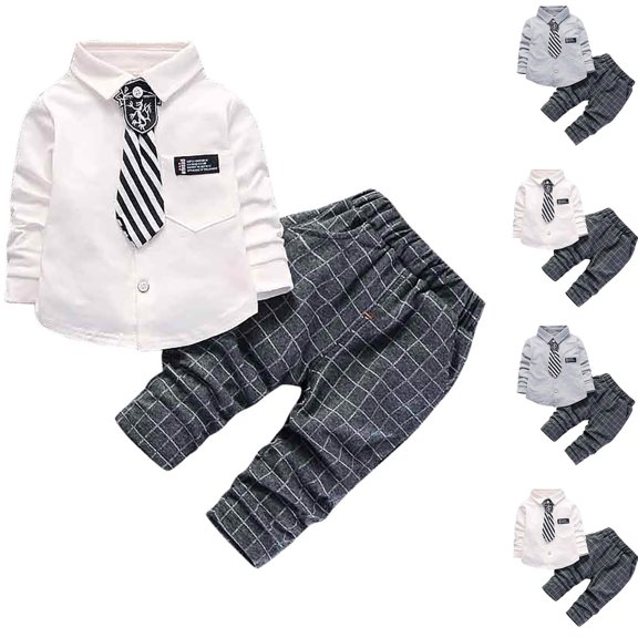 Fesfesfes 4T Boys Clothes Fashionable Boys Long Sleeved Long Pants Children Clothing Boys Shirts Pants Ties Three Piece Set