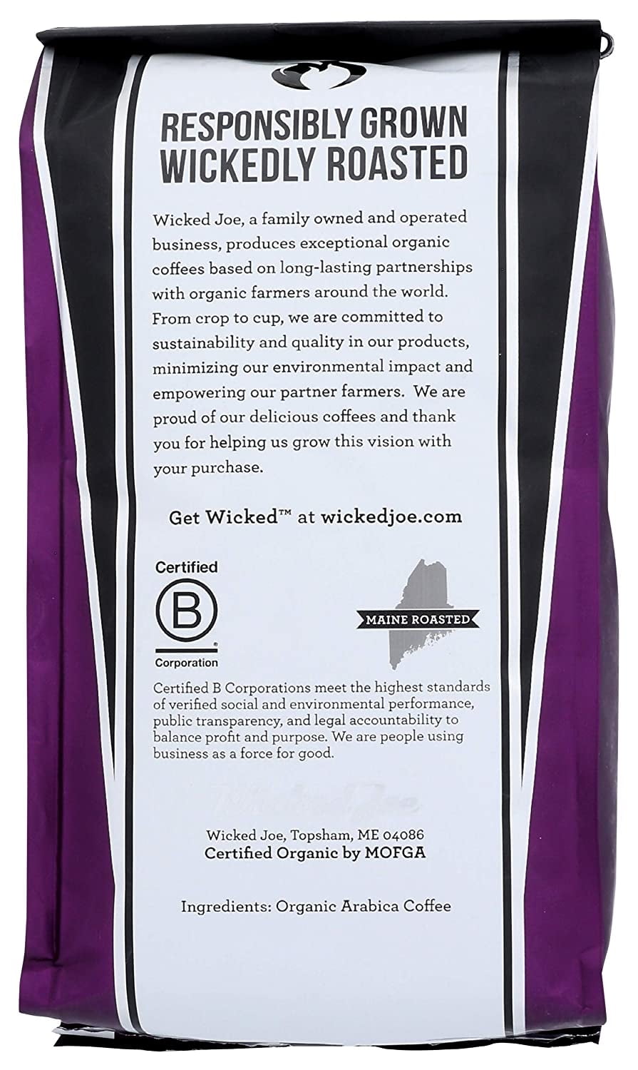 Wicked Joe 12 OZ Organic Sumatra Dark Roast Coffee, Whole Bean, Fair Trade, Bold & Smooth Flavor