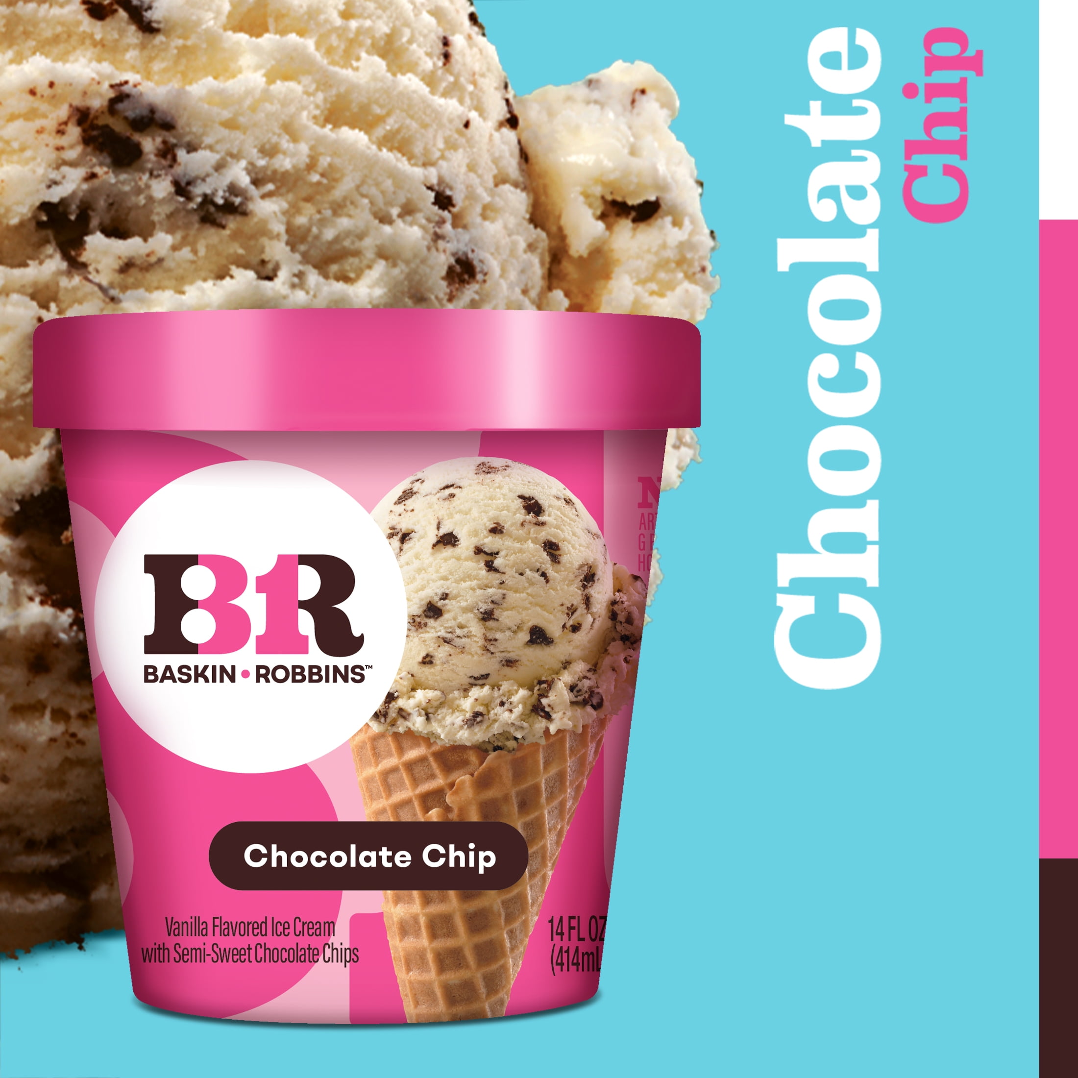 Baskin-Robbins Chocolate Chip Ice Cream, 14 fl oz Cup – Vanilla Ice Cream with Rich Chocolate Chips