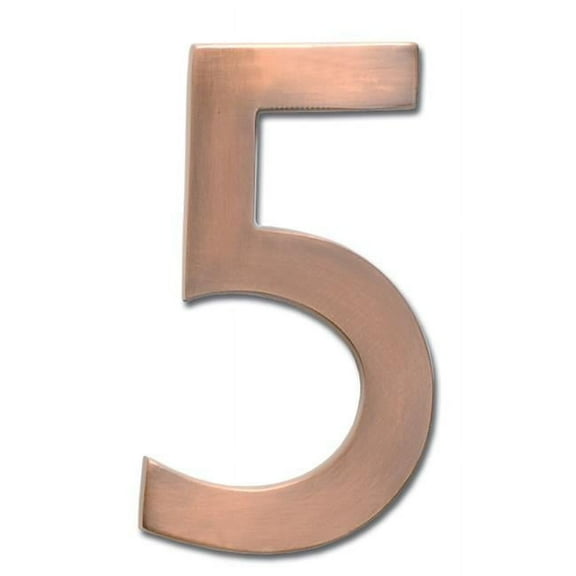 3582AC Number 5 Solid Cast Brass 4 inch Floating House Number Antique Copper ''5''