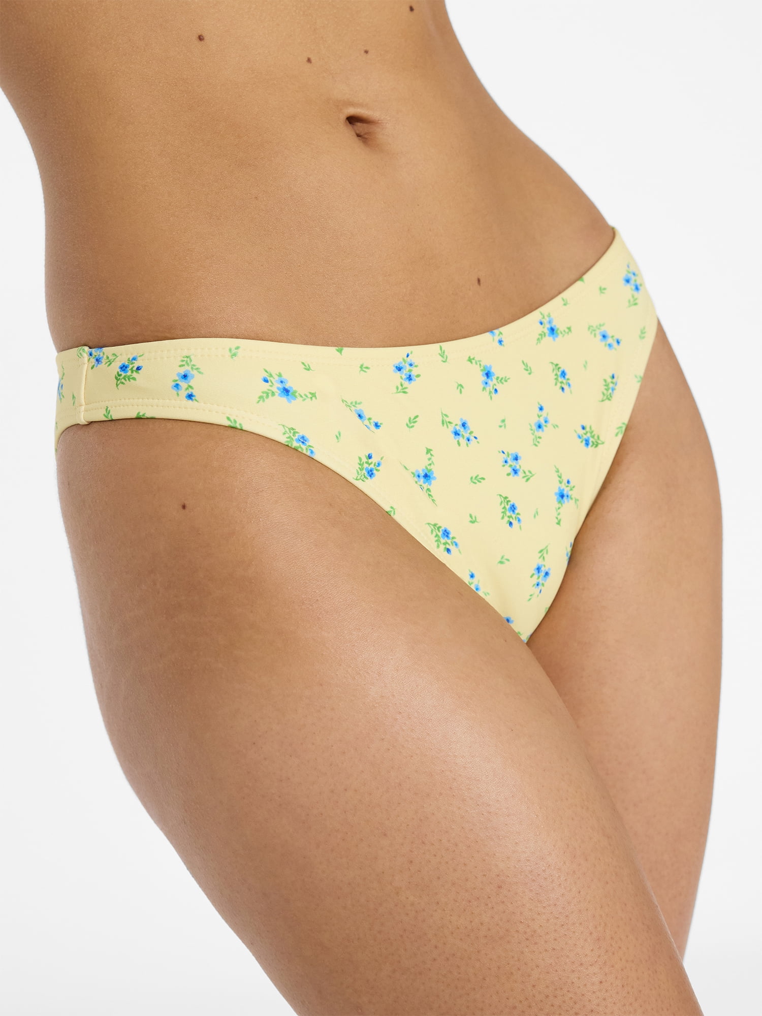 No Boundaries Femme Floral Print High Cut Bikini Bottoms, Women’s XXS-XXL