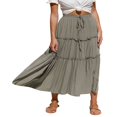 thumbnail image 1 of Jupe Longue Plissée en Coton Lin Taille Élastique Jupe Longue Évasée Boho à Volants, 1 of 5
