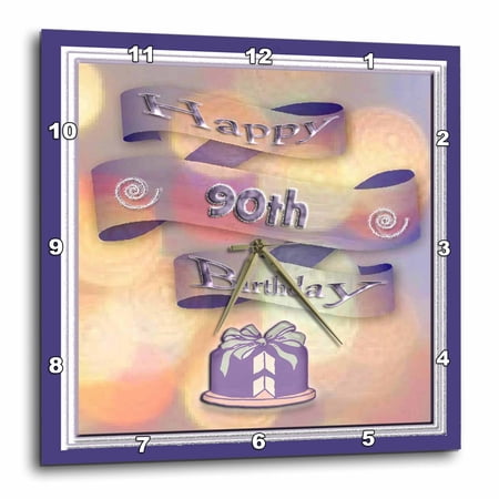 3drose Ribbon and Cake Happy 90th Birthday 13×13 Wall Clock