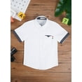 thumbnail image 4 of Linjinx Kids Boys Short Sleeve Button Down Shirt Lapel Collar Oxford Dress Shirt School Uniform Shirt White 170, 4 of 7