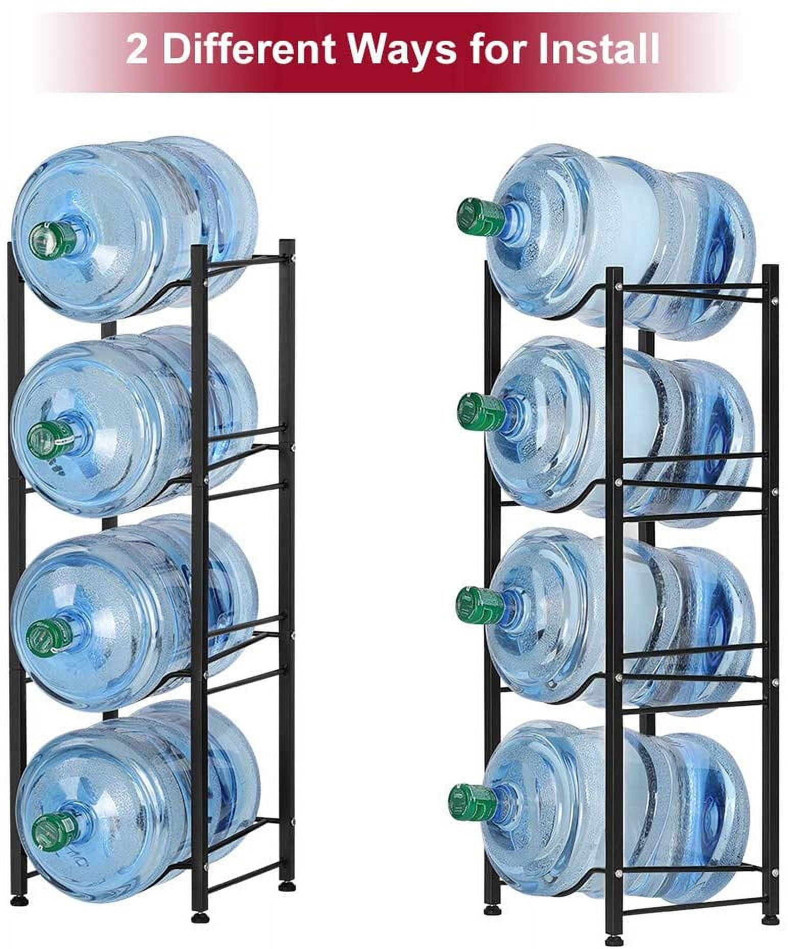 4 Tier Black Water Cooler Jug Rack, 5 Gallon Water Jug Holder Heavy Duty Storage Rack