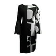 thumbnail image 4 of Qiylii Women Bodycon Pencil Midi Dress Patchwork Long Flared Sleeve Print Round Neck Work Dress Elegant Stitching Office Dress, 4 of 6