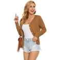 thumbnail image 2 of Women's Lightweight Cardigan Sweater Long Sleeve Crewneck Button Down Knit Cardigan(Coffee M), 2 of 6